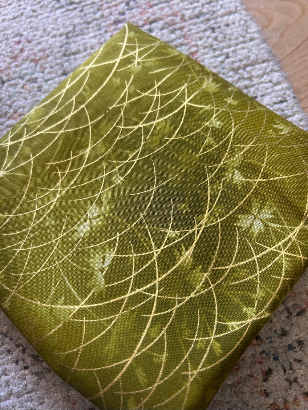 Olive Green Quilting Fabric with Gold  Fan Print